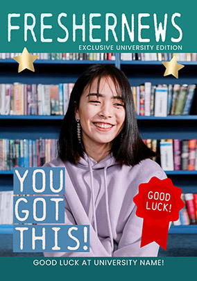Fresher News Magazine Good Luck at University Card
