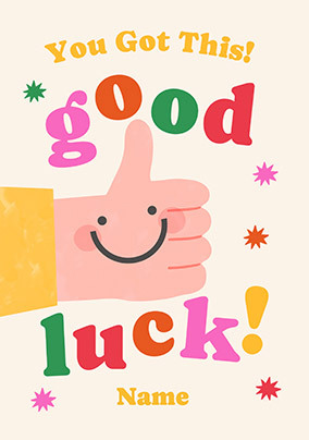 Thumbs Up Personalised Pink Good Luck Card
