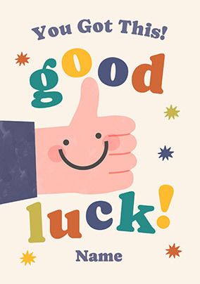 Photo of Thumbs Up Personalised Blue Good Luck Card