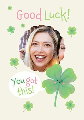 Photo of Four Leaf Clover Photo Upload Good Luck Card