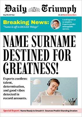 Photo of Daily Triumph Spoof Newspaper Good Luck Card