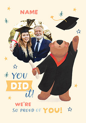 You Did It! Cinnamon Bear Graduation Photo Congratulations Card