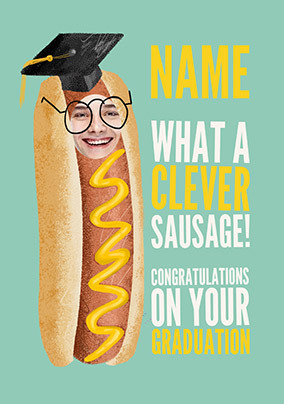 Clever Sausage Photo Upload Graduation Card