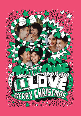 To the One I Love 3 Photo Hearts Christmas Card