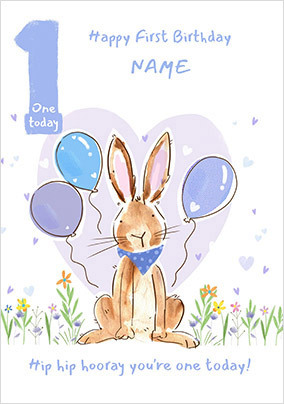 Blue Rabbit Age 1 Birthday Card
