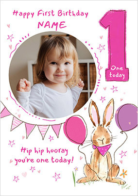 Age 1 Personalised Pink Bunny Card
