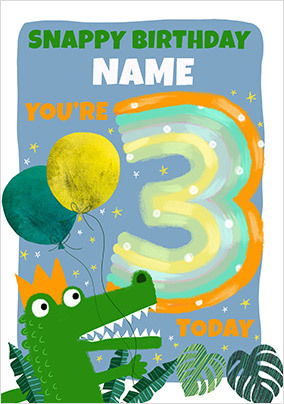 Age 3 Crocodile Birthday Card