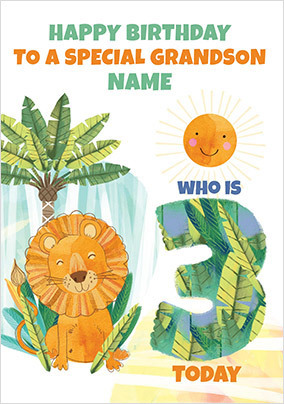 Age 3 Lion Grandson Birthday Card