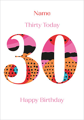 Pink Thirty Personalised 30th Birthday Card