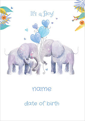 It's A Boy New Baby Personalised Elephant Card
