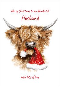 Husband Highland Cow Personalised Christmas Card