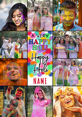 Holi 10 Photo Personalised Card