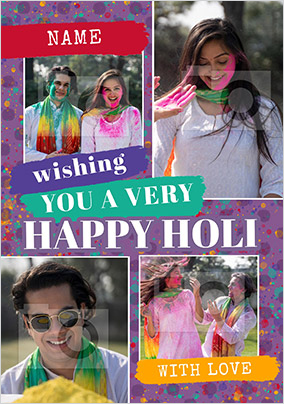 Holi 4 Photo Personalised Card