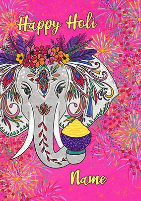 Happy Holi Elephant Personalised Card