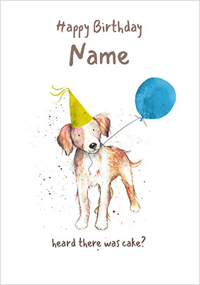 Dog with Blue Balloon Personalised Birthday Card