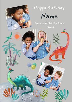 Dinosaurs 3 Photo Birthday Card