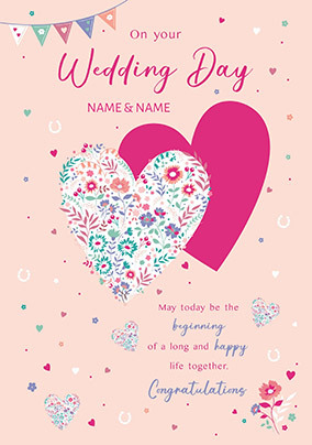 Pink Heart Wedding Day Card