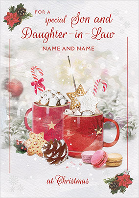 Son & Daughter-in-Law Cocoa Personalised Christmas Card
