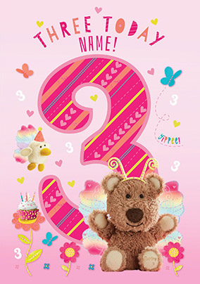Barley Bear - Personalised Three Today Birthday Card