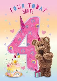 Barley Bear - Personalised Four Today Birthday Card