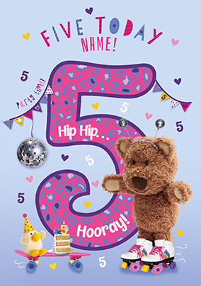 Barley Bear - Personalised Five Today Birthday Card