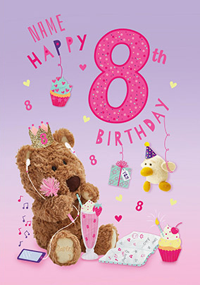 Barley Bear - Personalised Eight Today Birthday Card