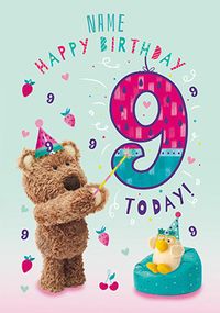 Barley Bear - Personalised Nine Today Birthday Card