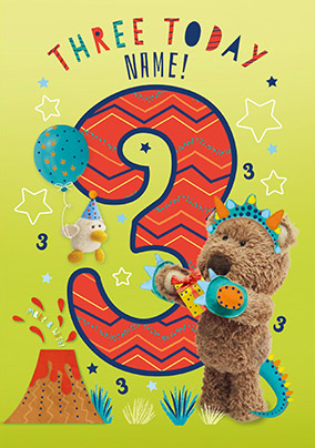 Barley Bear - Three Today Personalise Birthday Card