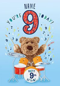 Barley Bear - Nine Today Personalised Birthday Card