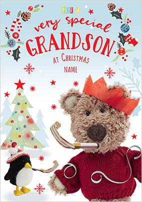 Barley Bear - Grandson Personalised Christmas Card