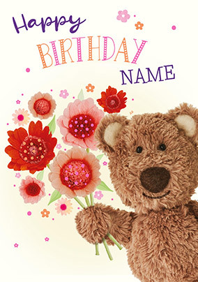 Barley Bear - Floral Birthday Personalised Card