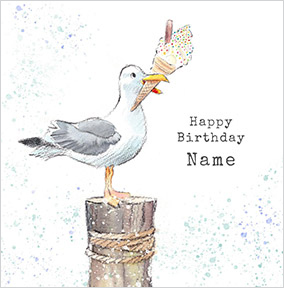 Seagull and Ice-cream Personalised Birthday Card