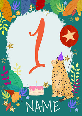 Cheetah Personalised 1st Birthday Card