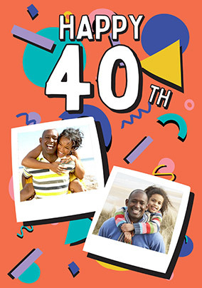 Retro 40th Birthday 2 Photo Card