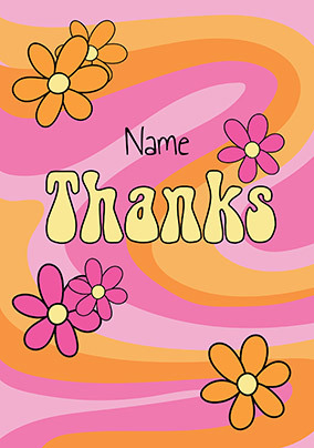 Retro Floral Thanks Personalised Card
