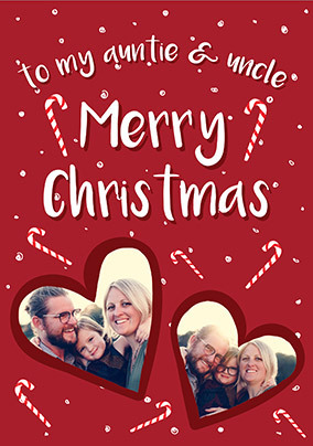 Auntie & Uncle Candy Cane 2 Photo Christmas Card