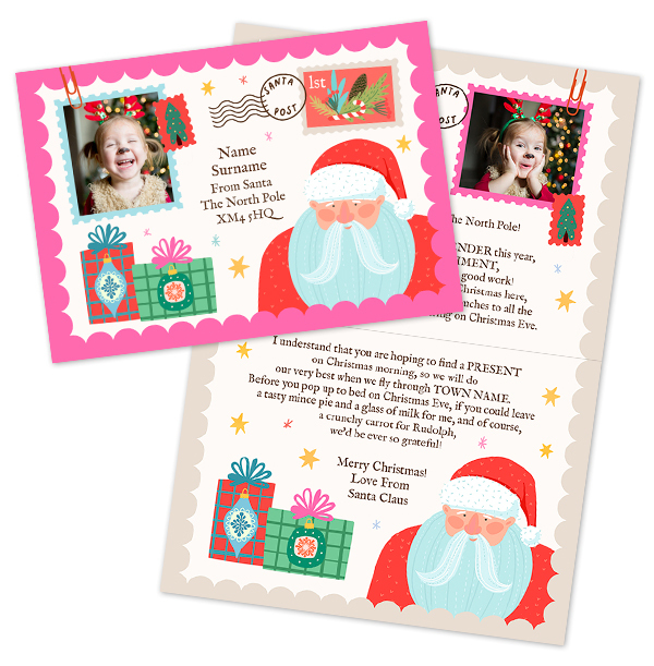 Pink Letter From Santa Christmas Card