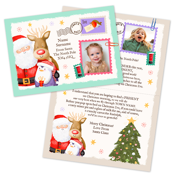 Teal Letter From Santa & Friends Christmas Card