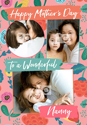 Wonderful Nanny Floral Photo Mother's Day Card