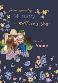 Tap to view Lovely Mummy On Mother's Day Navy Floral Photo Card