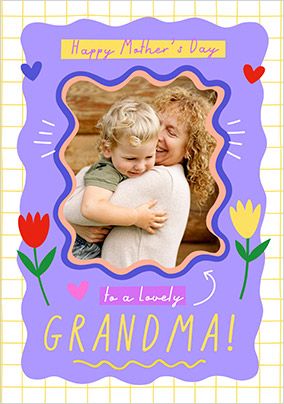 Photo of Graphic Floral Lovely Grandma Photo Mother's Day Card