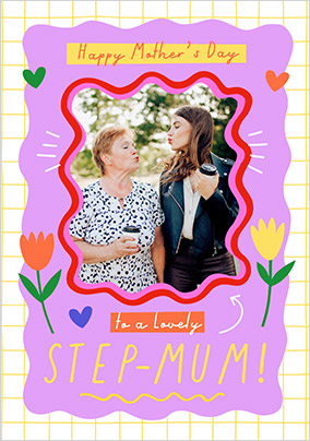 Graphic Floral Mother's Day Step Mum Photo Card