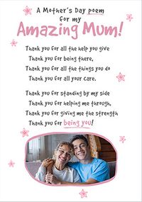 Tap to view Poem For My Amazing Mum Mother's Day Photo Card