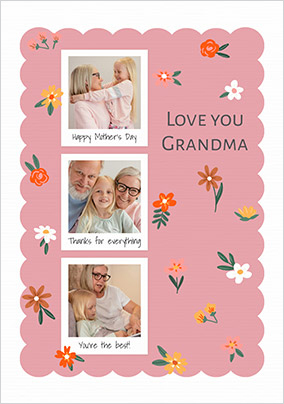 Grandma Floral Polaroid 3 Photo Mother's Day Card
