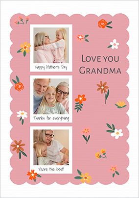 Photo of Grandma Floral Polaroid 3 Photo Mother's Day Card