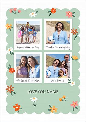 Photo of Floral Polaroid 4 Photo Mother's Day Card For Step Mum