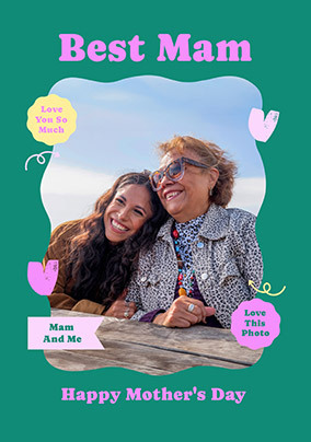 Best Mam Teal Border Mother's Day Photo Card