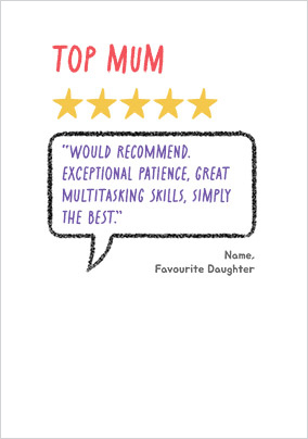 5 Star Mum Mother's Day Card From Daughter