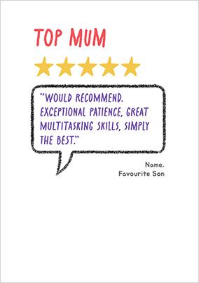 Photo of 5 Star Mum Mother's Day Card From Son