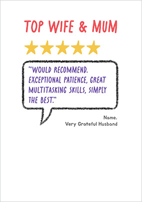 5 Star Wife And Mum Mother's Day Card